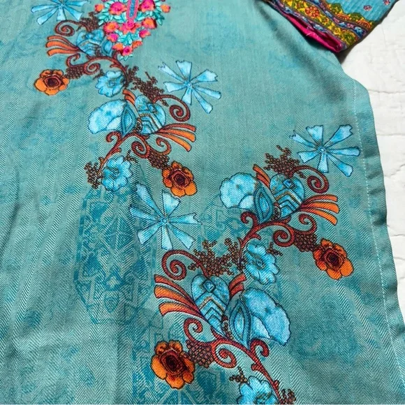Embroidered Floral Kurta Dress | Boho Festival Tunic · Artisan Teal - Picture 5 of 13